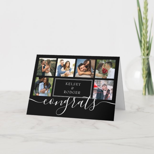 Carte Félicitations Collage Photo Mariage Noir et Blanc (Devant)