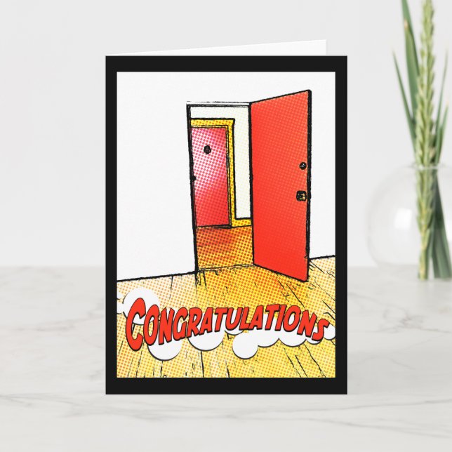 Carte félicitations comic door (Devant)