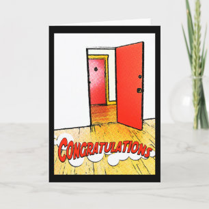 Carte félicitations comic door