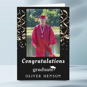 Carte Félicitations Confettis Graduation Photo Noir