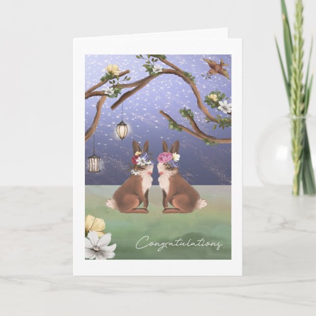 Carte Félicitations Couple Lesbien Lapin Couple Cute Lap (Devant)