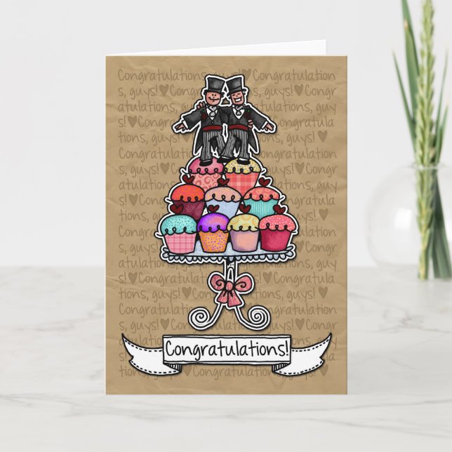 Carte Félicitations - Couple Mariage gay cupcakes (Devant)