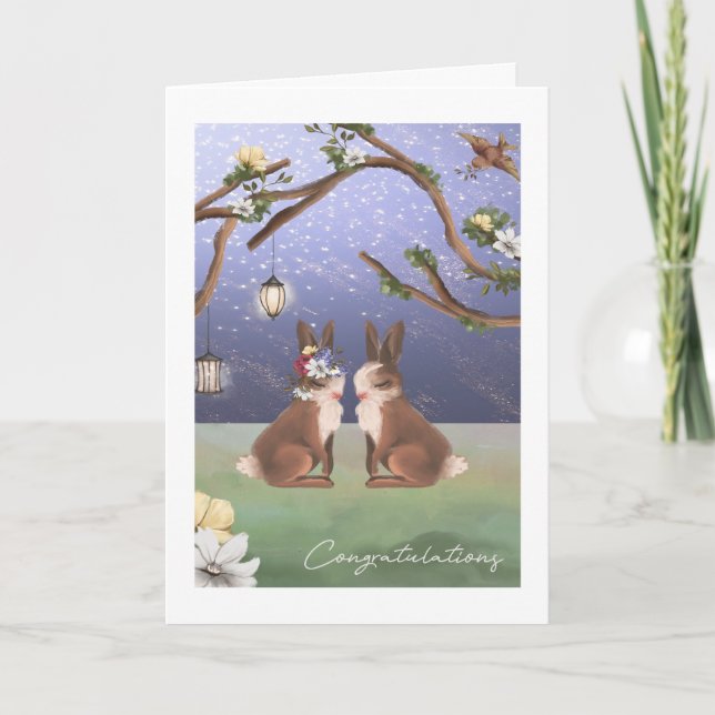 Carte Félicitations Cute Bunny Rabbit Couple Woodland (Devant)