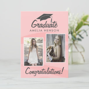 Carte Félicitations de diplômé à l'aquarelle rose 2 Phot