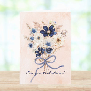 Carte Félicitations de mariage à la fleur bleue aquarell