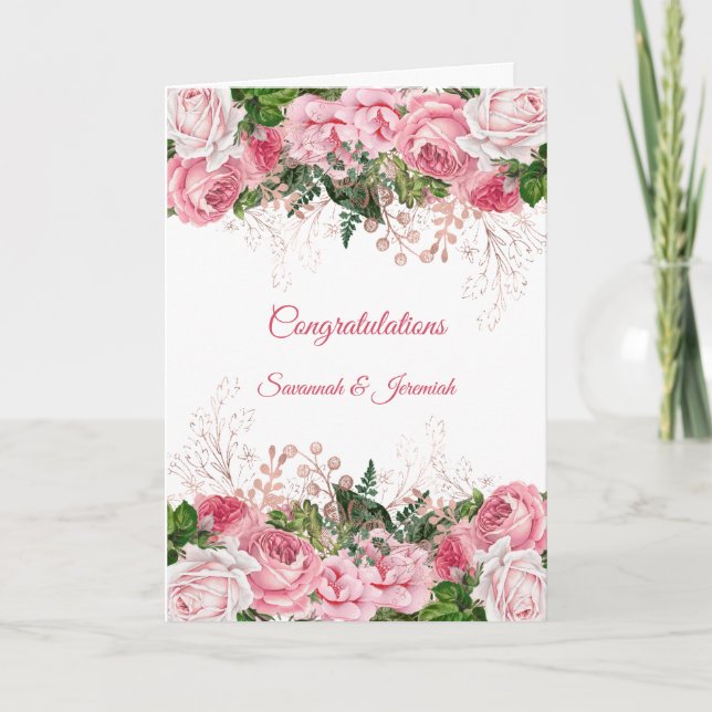 Carte Félicitations de mariage floral rose chic (Devant)