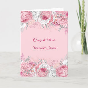 Carte Félicitations de mariage florales roses argentées 