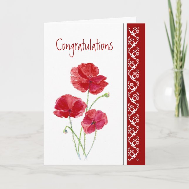 Carte Félicitations Dernier Chemo Red Poppies Flower (Devant)