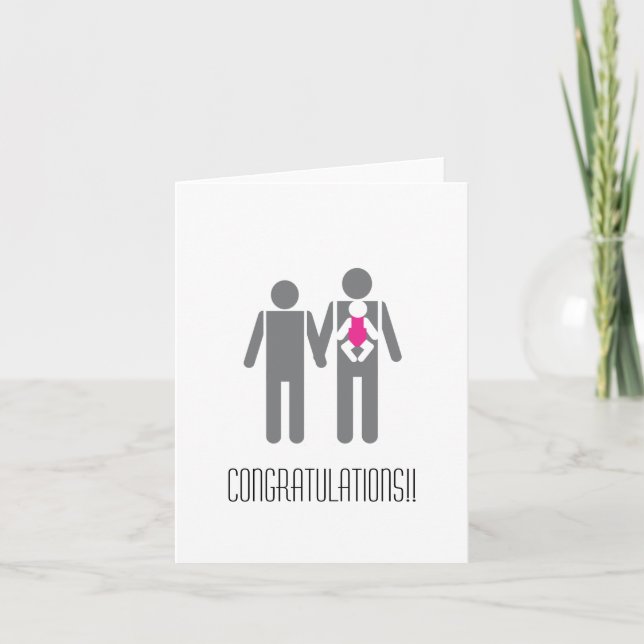 Carte Félicitations - deux papas et une fille (Devant)