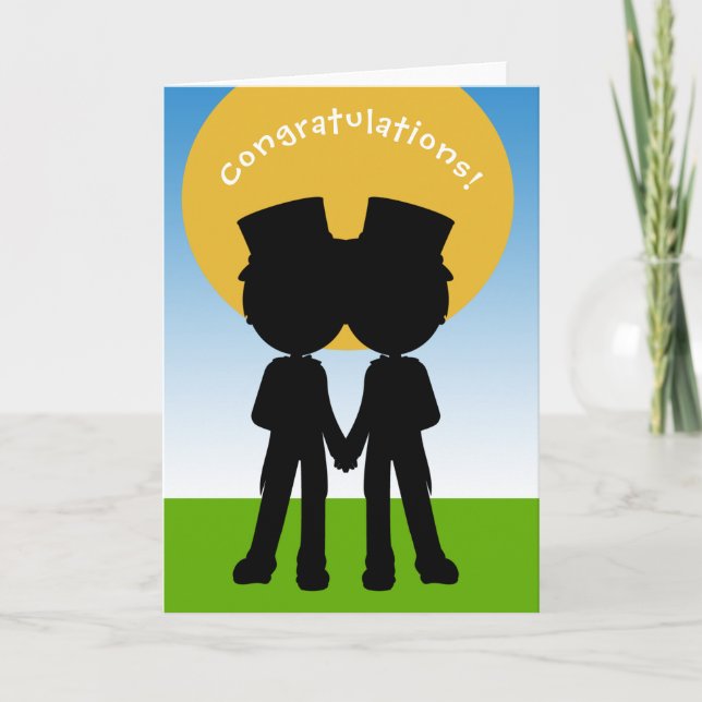 Carte Félicitations Deux Salles En Haut Chapeaux Mariage (Devant)