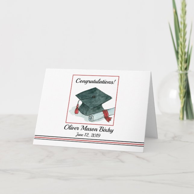 Carte Félicitations Diplôme de Casquette diplômé Nom per (Devant)