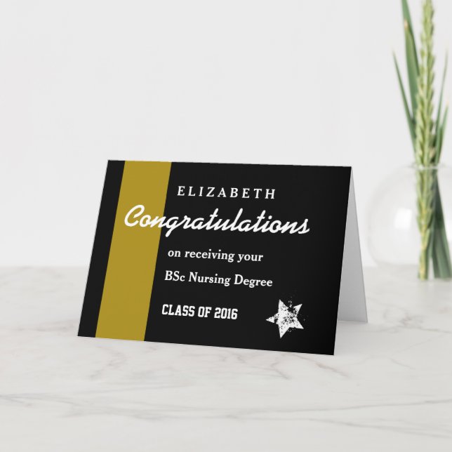Carte FÉLICITATIONS Diplôme de soins infirmiers Gold Str (Devant)