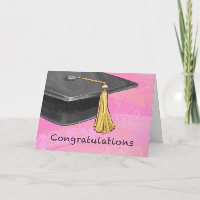 Carte Félicitations Diplômé Noir et Rose (Devant)