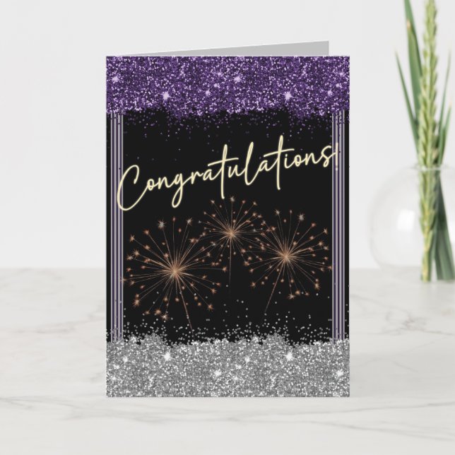 Carte Félicitations Diplômé Purple & Silver Sparkle (Devant)