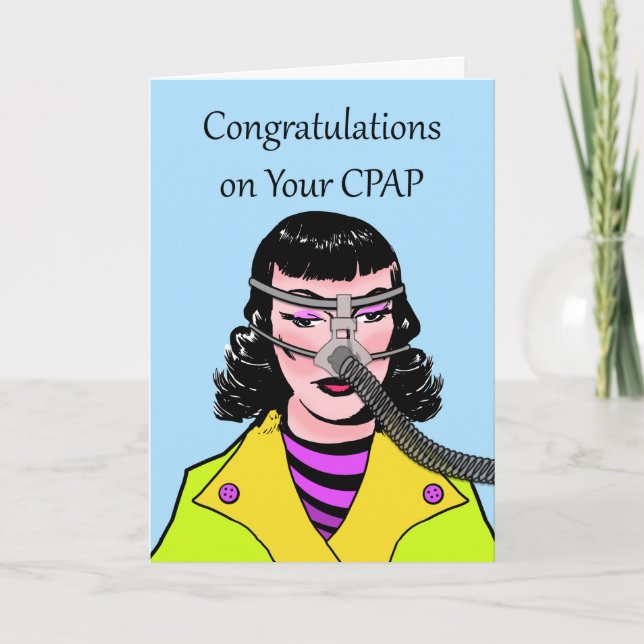 Carte Félicitations drôles pour votre CPAP, Retro Woman  (Devant)