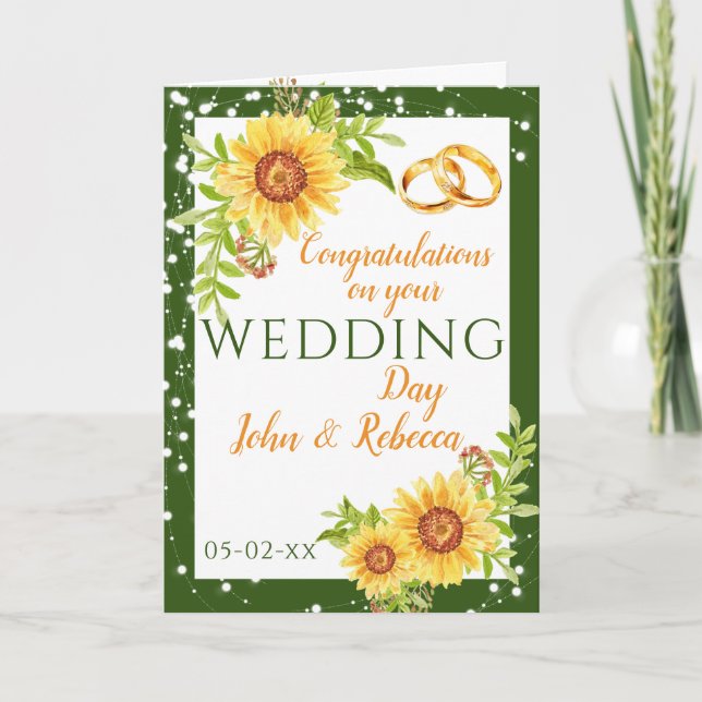 Carte Félicitations du jour de mariage Sunflower Green (Devant)