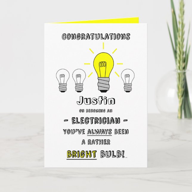 Carte Félicitations Electricien, l'avenir est brillant (Devant)
