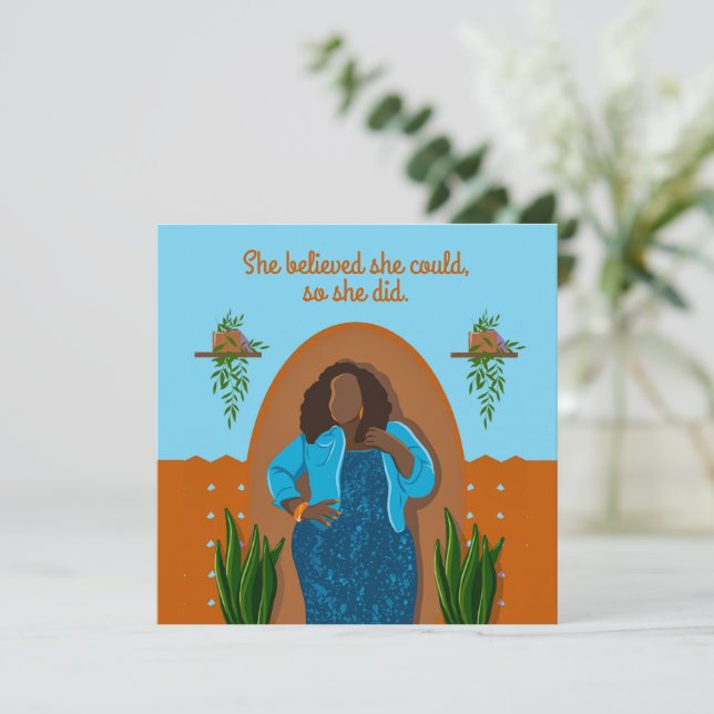 Carte Félicitations Femme Noire Elle Croyait Qu'Elle Pou (Debout devant)