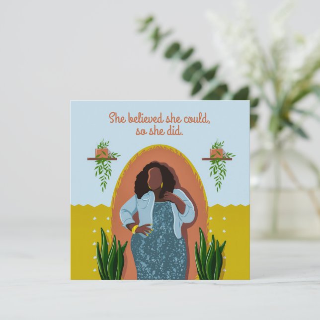 Carte Félicitations Femme Noire Elle Croyait Qu'Elle Pou (Debout devant)