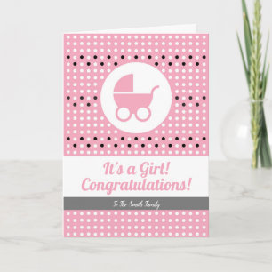 Carte Félicitations Fille Bébé avec poussette