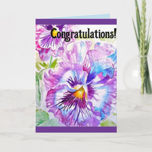 Carte Félicitations Fleur d'Aquarelle Pansy