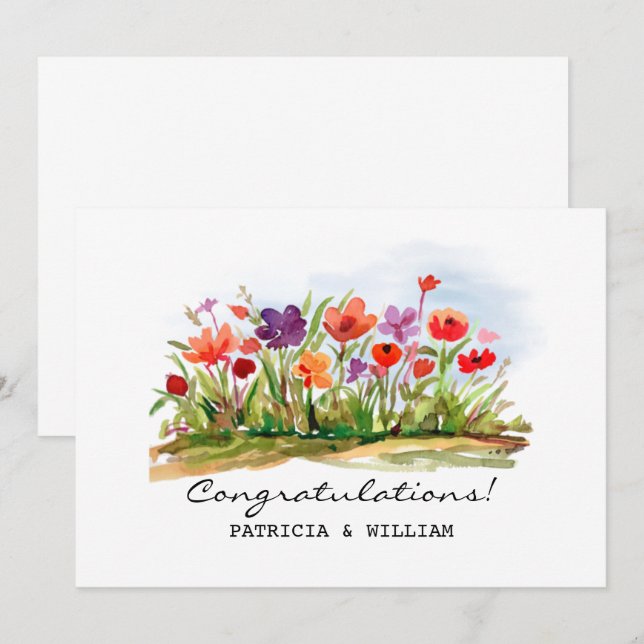 Carte Félicitations Florale Aquarelle (Devant / Derrière)