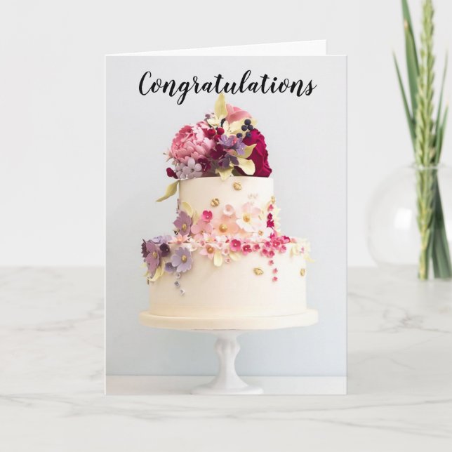 Carte Félicitations - Gâteau Mariage Floral Printemps (Devant)