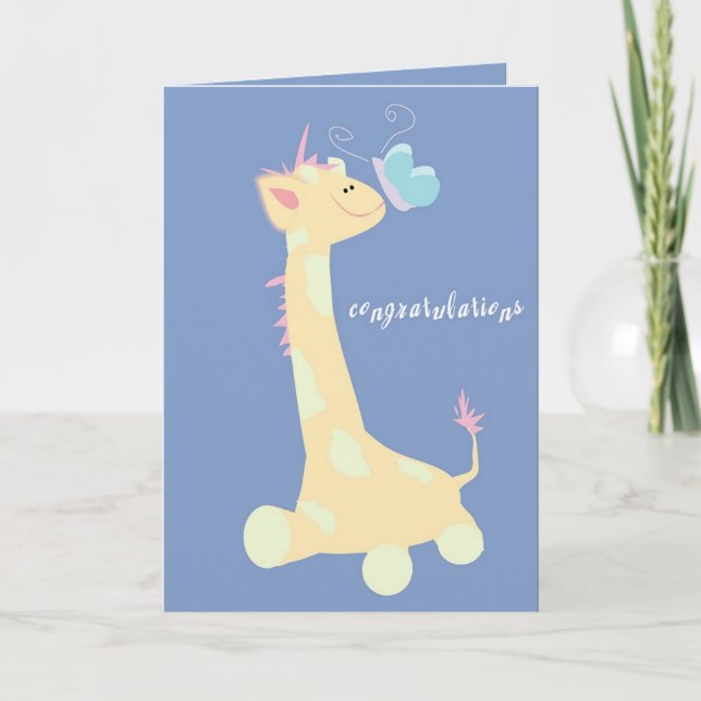 Carte Félicitations (Giraffe Bébé / Papillon) (Devant)