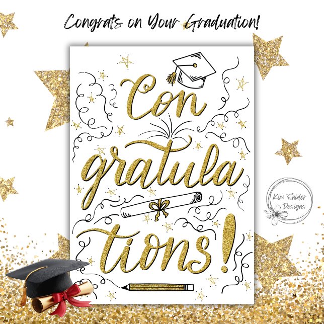 Carte Félicitations Grad Gold Glitter Script (Créateur téléchargé)