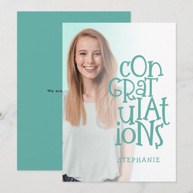 Carte Félicitations Grad Photo Turquoise Graduate Card (Devant / Derrière)