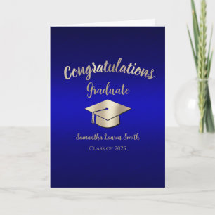 Carte Félicitations Graduate Blue Gold Classe de 2025