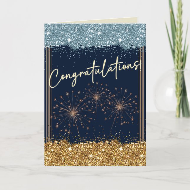 Carte Félicitations Graduation Blue et Gold Sparkle (Devant)