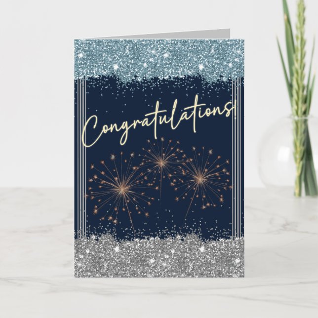 Carte Félicitations Graduation Blue & Silver Sparkle (Devant)