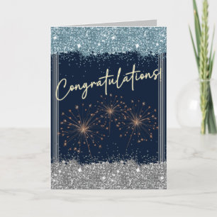 Carte Félicitations Graduation Blue & Silver Sparkle