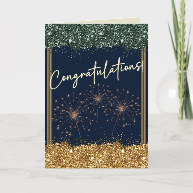Carte Félicitations Graduation Green & Gold Sparkle (Devant)