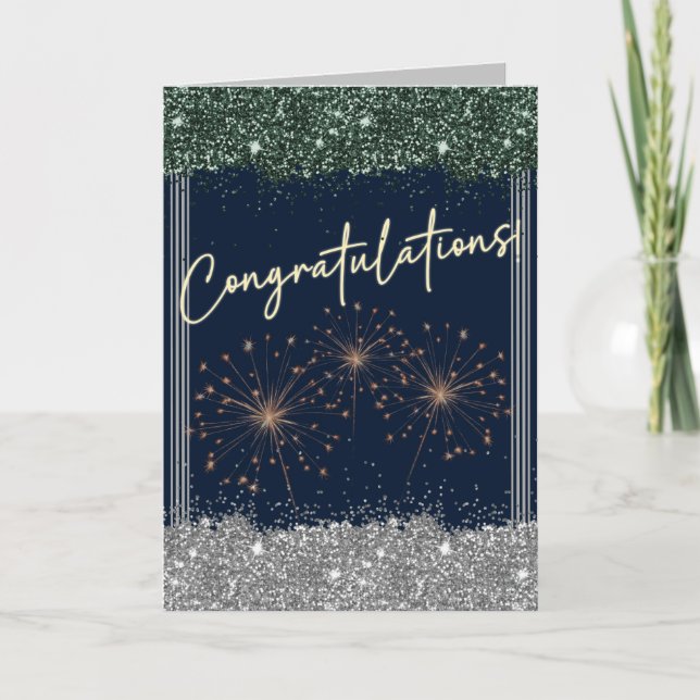 Carte Félicitations Graduation Green & Silver Sparkle (Devant)