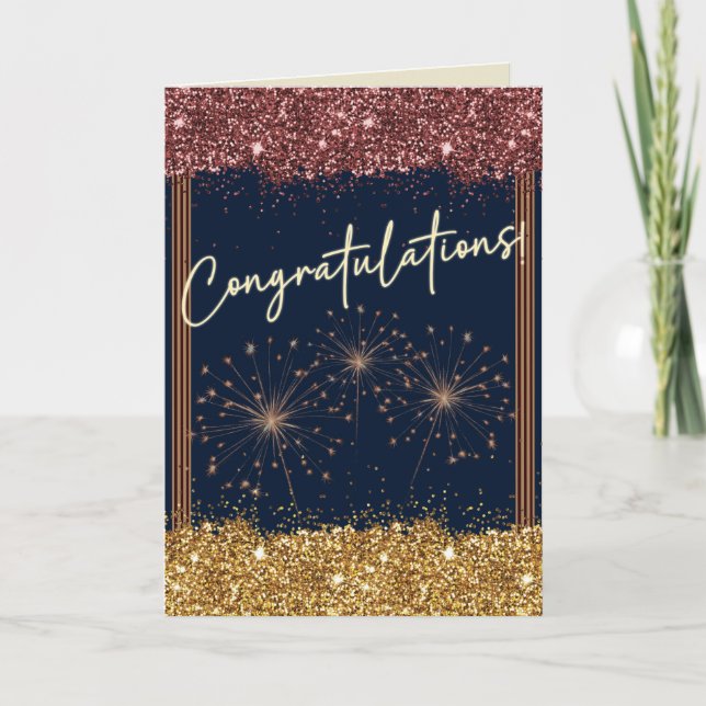 Carte Félicitations Graduation Maron & Gold Sparkle (Devant)