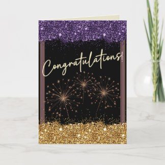 Carte Félicitations Graduation Purple & Gold Sparkle