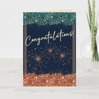 Carte Félicitations Graduation Turquoise & Orange Sparkl