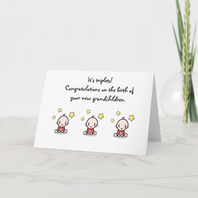 Carte Félicitations Grand-Parents De Triplet Babies, (Devant)