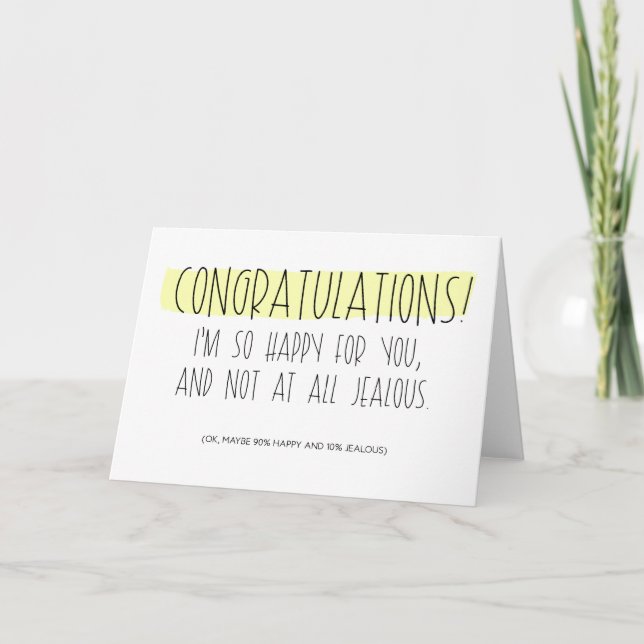 Carte Félicitations, je suis 90% heureux 10% jaloux (Devant)