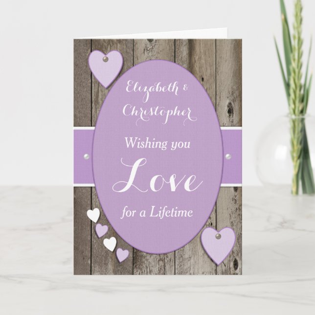 Carte Félicitations Jour de Mariage Rustique violet (Devant)