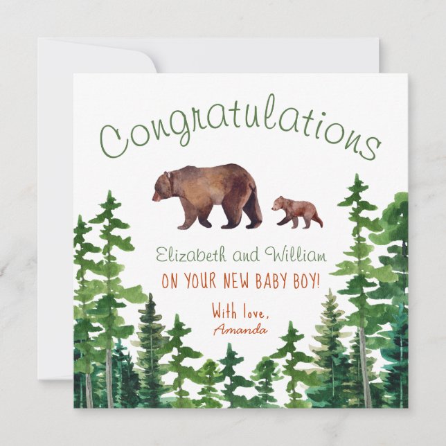 Carte Félicitations Mama mignonne et ours de bébé (Devant)