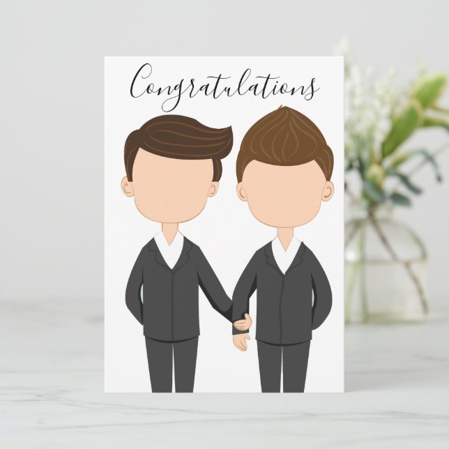 Carte Félicitations Mariage gay deux hommes à Tuxedos (Debout devant)