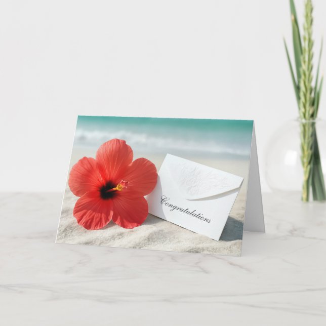 Carte Félicitations Mariage Plage Avec Fleur Hibiscus (Devant)