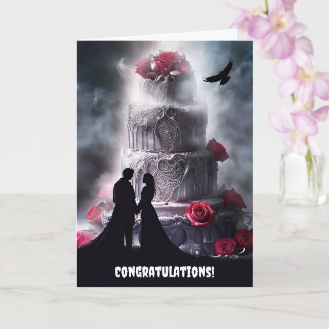 Carte Félicitations Mariages gothiques avec Raven Cake (Orchidée)
