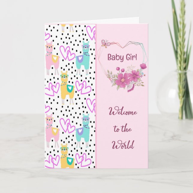 Carte Félicitations New Baby Girl Lamas (Devant)