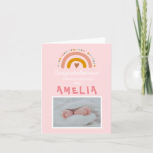 Carte Félicitations New Baby Girl Photo Rainbow Card