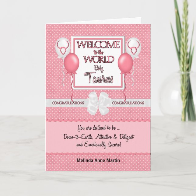 Carte Félicitations New Baby Girl Taurus (Devant)