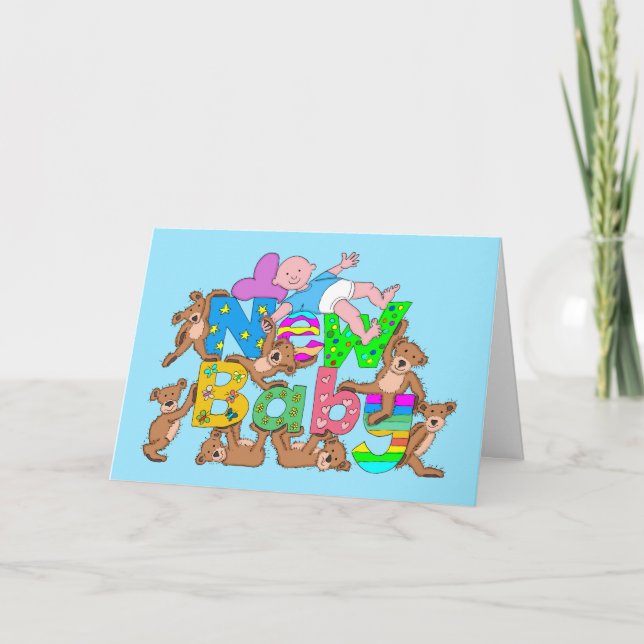 Carte Félicitations Nouveau bébé garçon avec Nounours (Devant)